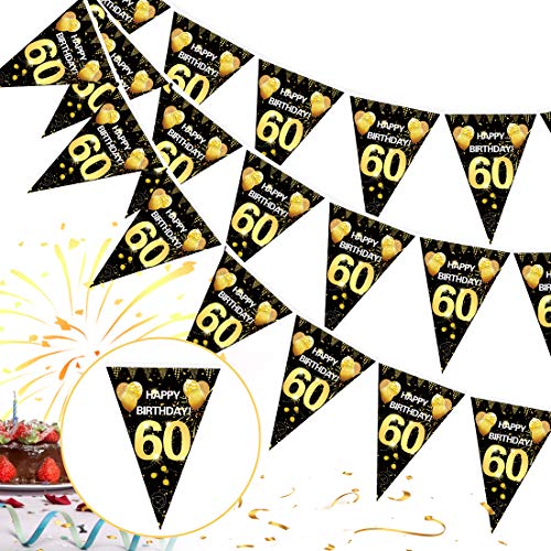 60. Geburtstag Girlande Banner,60er Geburtstag Schwarz Gold Wimpel Banner,60 Geburtstag Wimpelgirlande,60 Jahre zum Birthday Aufhängen Wimpelkette,60 Geburtstag Deko Wimpel für Frauen und Mann von Bluelves