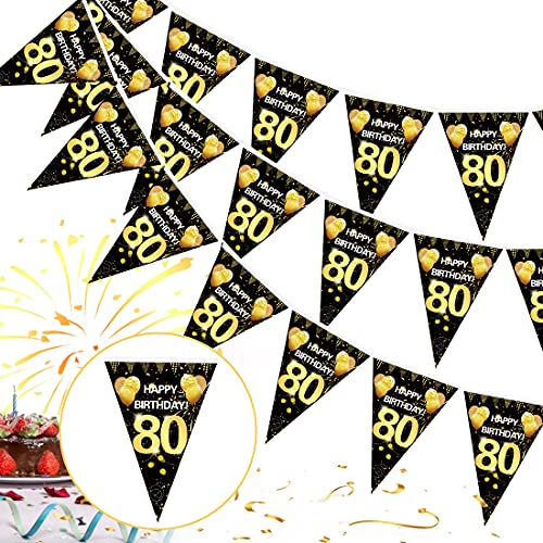 80. Geburtstag Girlande Banner,80er Geburtstag Schwarz Gold Wimpel Banner,80 Geburtstag Wimpelgirlande,80 Jahre zum Birthday Aufhängen Wimpelkette,80 Geburtstag Deko Wimpel für Frauen und Mann von Bluelves