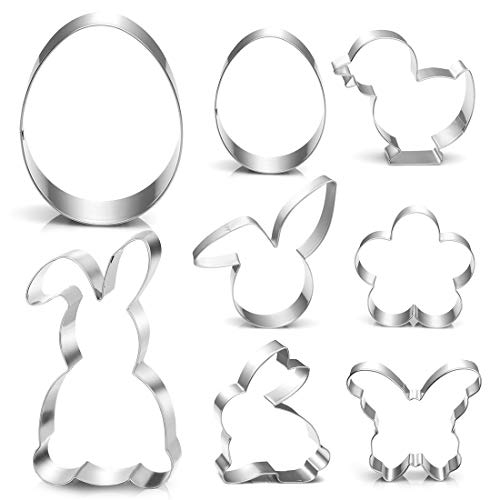 Ausstecher Ostern, 8 Stück Plätzchen Ausstechformen Ostern Set, Ostern Edelstahl Ausstechformen, Keksausstecher Ostern, Osterplätzchen für Backen, Hase, Küken, Ei, Häschenkopf, Blume, Schmetterling von Bluelves