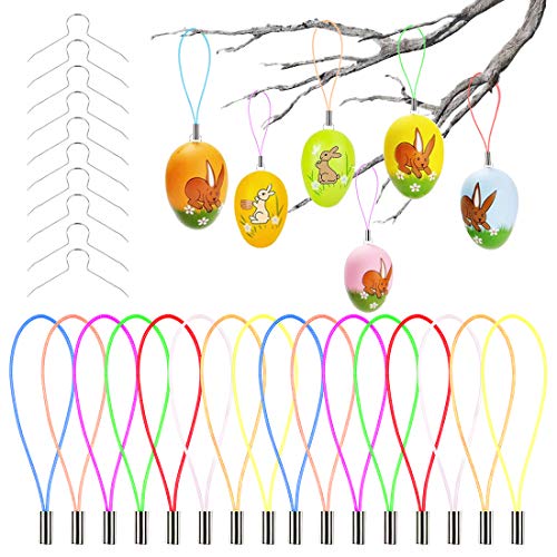 Bluelves 120 Stück Aufhänger für Ostereier +120 Stück Bunte Schnur, Deko Eieraufhänger Kugelaufhänger Ostern Eier, Metallhaken Haken für Kunststoffeier, Plastikeier zur Deko Ostern von Bluelves