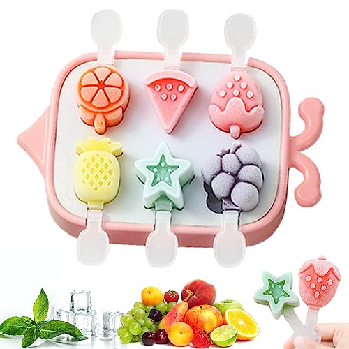 Bluelves Eisformen Silikon, 6 Eisformen Eis am Stiel, DIY Ideen Eiscreme Formen,Eisförmchen BPA Frei für Kinder, Popsicle Formen Set mit Sticks und Deckel（Früchte） von Bluelves