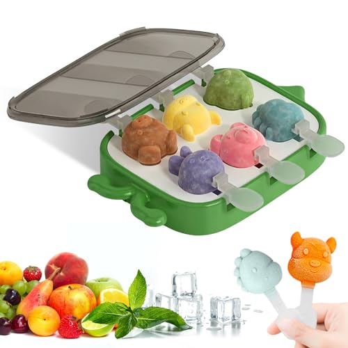 Bluelves Eisformen Silikon, 6 Eisformen Eis am Stiel, DIY Ideen Eiscreme Formen,Eisförmchen BPA Frei für Kinder, Popsicle Formen Set mit Sticks und Deckel（Tiere） von Bluelves