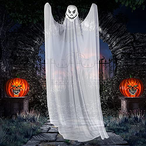 Halloween Deko Outdoor,3.3 * 2M Halloween deko Geist, Skelett Fliegendes Gespenst Halloween Gruselig Dekoration，Halloween Gespenst Geistervorhang für Halloween Party Deko (Weiß Grim Reaper) von Bluelves