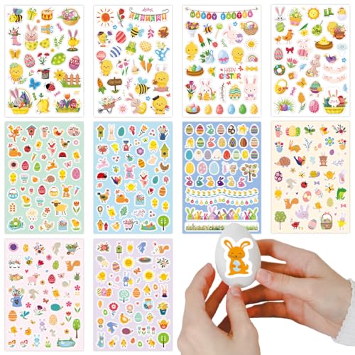 Bluelves Ostereier Aufkleber, 10 Blatt Oster Sticker, Ostereier Aufkleber, Aufkleber Easter Egg Bunny Sticker, Sticker Ostern Kinder, Osterdekoration, Osterhasen Geschenk(10 Blatt) von Bluelves