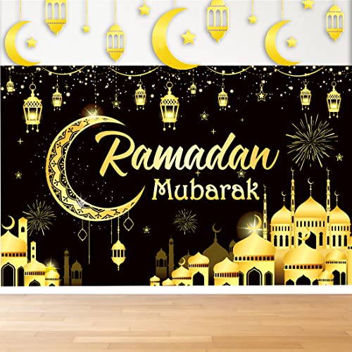 Bluelves Ramadan Banner, Schwarz Eid Mubarak Party Dekoration, Große Mubarak Zuhause Ramadan Hintergrund Banner Slogan für Party Ramadan Deko von Bluelves