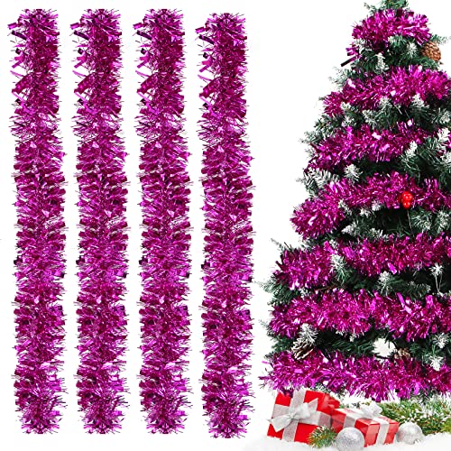 Bluelves Weihnachtsgirlanden, 4pcs Lametta Girlande, 2m Lametta Weihnachtsbaum, Lametta Girlande Weihnachten, Weihnachtsdeko Lametta Rosarot Weihnachtsdicke Quaste B2 von Bluelves