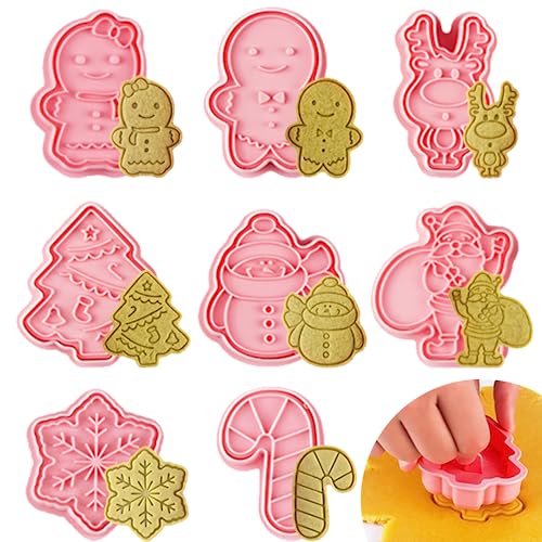 Bluelves Weihnachtskeks Ausstecher Set, 8 Stück Weihnachten Ausstechformen, 3D Pressbare Keksausstecher, Keksstempel Weihnachten für Kinder Cookie Backen von Bluelves