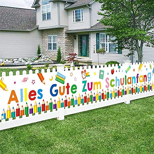 Einschulung Banner Deko,Alles Gute Zum Schulanfang Banner Weiß,Schuleinführung Girlande Dekoration Set,Schulanfang Extra Lange Hintergrund Schulkind Deko für Kinder Jungen Mädchen,276cm x 36 cm von Bluelves