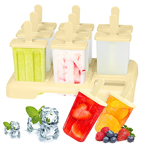 Eisformen, 9 Eisförmchen Popsicle Formen Set, Eisform Silikon, EIS am Stiel Bereiter,Mini Eisform für Kinder(Beige) von Bluelves