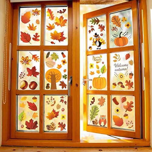 Fensterbilder Herbst, Erntedankfest Fensteraufkleber, Fenstersticker Herbst Ahornblätter, Fensterbilder Selbstklebend Herbst, Thanksgiving Fensterbilder, Herbstdeko Fenster für Kinderzimmer Cafe von Bluelves