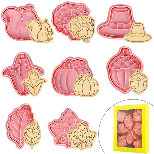 Herbst Ausstechformen Erntedankfest,8pcs DIY Plätzchenausstecher,Thanksgiving Cookies Cutter Ausstecher 3D,Erntedankfest Keksausstecher mit Ahornblatt Eichenblatt Eichhörnchen Eichel Igel Kürbis von Bluelves