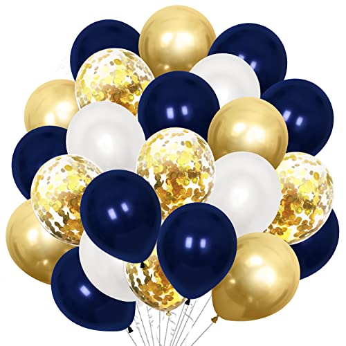 Luftballons Blau Gold Weiß, 60 Stück Helium Ballons Dunkelblau Weiß, Gold Metallic Luftballons Latex Ballons Marineblau mit Konfetti für Luftballons Girlande Geburtstag Hochzeit Deko von Bluelves