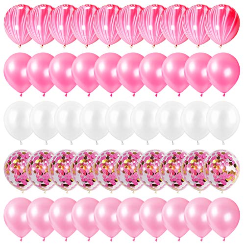 Luftballons Rosa, Rosa und Weiß Luftballons 60 Stück, Ballons Hochzeit, Luftballons mit Konfetti für Geburtstagsdeko Mädchen, Party Deko, Babyparty, Taufe Mädchen von Bluelves