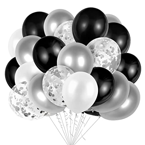 Luftballons Silber Weiß Schwarz, 60 Stück Metallic Luftballons Silber, Konfetti Ballons Silber, Helium Balloons für Geburtstag Hochzeit Party Dekoration von Bluelves