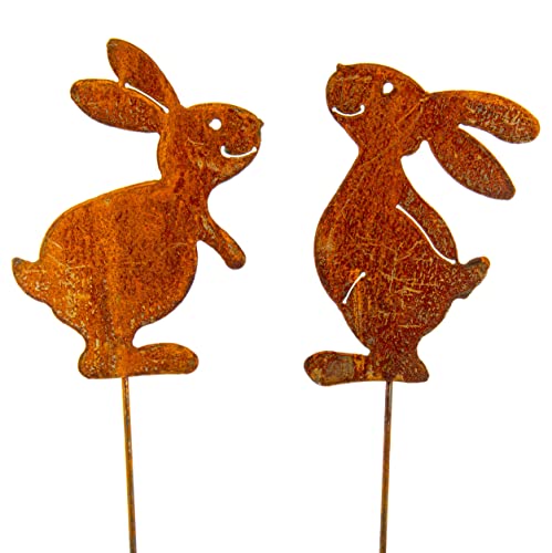 Blümelhuber 2 kleine Edelrost Gartendeko Roststecker Osterdekoration Draußen - Hasen Deko Frühling - Perfekte Deko für Garten oder Haustür von Blümelhuber