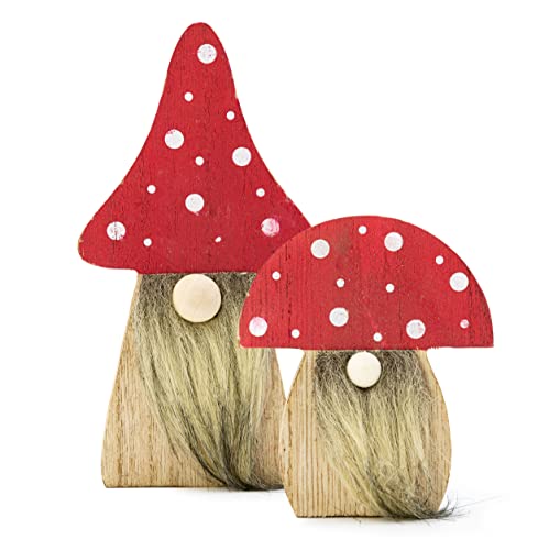 Blümelhuber 2 Pilz Deko Figuren - Wichtel Frühling für Feen Garten - Herbstdeko - Beige Deko Tisch Holz Deko Tisch von Blümelhuber