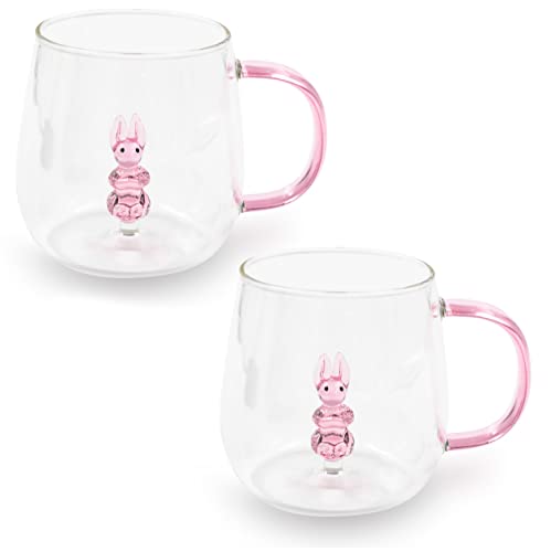 Blümelhuber 2er Set Hasen Tasse Glas Tassen Ostern - Tee Tasse Büro - Cappuccino Tassen - Kaffee Glas Tasse Hase - Hasentasse von Blümelhuber