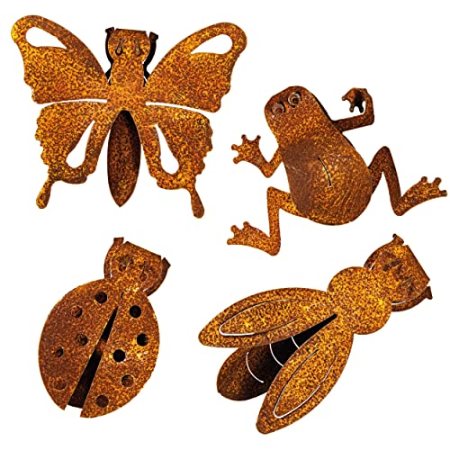 Blümelhuber 4er Set Zaunhocker Figuren Wetterfest - Garten Deko Frühling - Zaunhocker Metall Rost Deko Garten Figuren von Blümelhuber