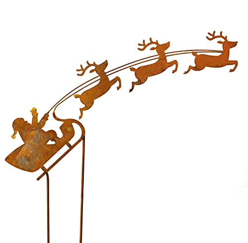 Blümelhuber - Weihnachtsmann auf Rentierschlitten Rostige Winter und Weihnachtsdeko - winterliche Garten Deko in Rostoptik- Edelrost Gartenfiguren für außen für die Weihnachts- und Adventszeit von Blümelhuber