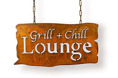 Blümelhuber großes wetterfestes Edelrost Schild Grill+Chill Lounge zum Aufhängen von Blümelhuber