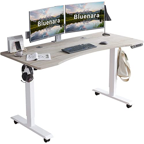 Bluenara Schreibtisch Höhenverstellbar Elektrisch, Stehschreibtisch mit Memory-Steuerung und Anti-Kollisions Technologie, Schwarz Rahmen/Braun Oberfläche (Helle Eiche, 140X76) von Bluenara