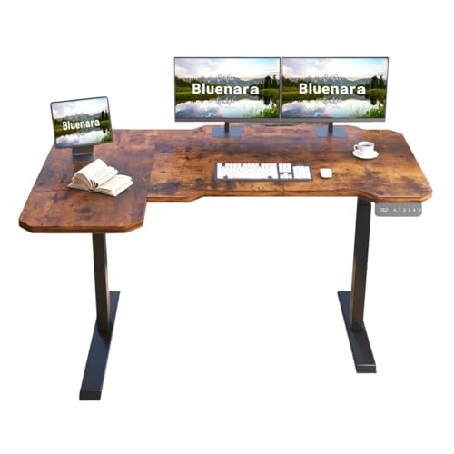 Bluenara – Höhenverstellbarer Schreibtisch Elektrisch mit LED-Anzeige& Doppelmotor, 150x78 cm L-Form Stehpult – Höhenverstellbarer Tisch fürs Homeoffice, Braun von Bluenara