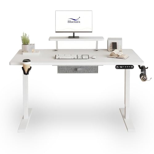 Bluenara – Höhenverstellbarer Schreibtisch Elektrisch mit LED-Anzeige & Monitorständer, 140x76 cm Stehpult – Höhenverstellbarer Tisch fürs Homeoffice, Weiß Bluenara – Höhenverstellbarer Schreibtisch Elektrisch mit LED-Anzeige & Monitorständer, 140x76 cm Stehpult – Höhenverstellbarer Tisch fürs Homeoffice, Weiß von Bluenara