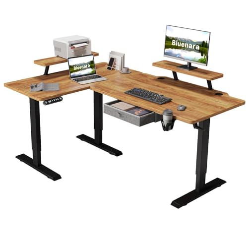Bluenara – Höhenverstellbarer Schreibtisch Elektrisch mit LED-Anzeige & Monitorständer, 160 cm L-Form Stehpult – Höhenverstellbarer Tisch fürs Homeoffice, Antik Holzoptik Bluenara – Höhenverstellbarer Schreibtisch Elektrisch mit LED-Anzeige & Monitorständer, 160 cm L-Form Stehpult – Höhenverstellbarer Tisch fürs Homeoffice, Antik Holzoptik von Bluenara
