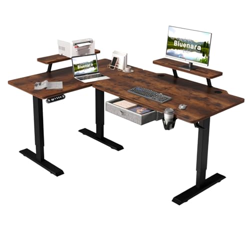 Bluenara – Höhenverstellbarer Schreibtisch Elektrisch mit LED-Anzeige & Monitorständer, 160 cm L-Form Stehpult – Höhenverstellbarer Tisch fürs Homeoffice, Braun Bluenara – Höhenverstellbarer Schreibtisch Elektrisch mit LED-Anzeige & Monitorständer, 160 cm L-Form Stehpult – Höhenverstellbarer Tisch fürs Homeoffice, Braun von Bluenara