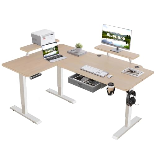 Bluenara – Höhenverstellbarer Schreibtisch Elektrisch mit LED-Anzeige & Monitorständer, 160 cm L-Form Stehpult – Höhenverstellbarer Tisch fürs Homeoffice, Eiche Bluenara – Höhenverstellbarer Schreibtisch Elektrisch mit LED-Anzeige & Monitorständer, 160 cm L-Form Stehpult – Höhenverstellbarer Tisch fürs Homeoffice, Eiche von Bluenara