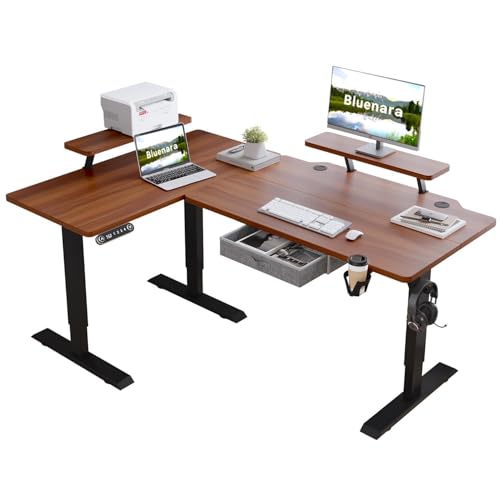 Bluenara – Höhenverstellbarer Schreibtisch Elektrisch mit LED-Anzeige & Monitorständer, 160 cm L-Form Stehpult – Höhenverstellbarer Tisch fürs Homeoffice, Nussbraun Bluenara – Höhenverstellbarer Schreibtisch Elektrisch mit LED-Anzeige & Monitorständer, 160 cm L-Form Stehpult – Höhenverstellbarer Tisch fürs Homeoffice, Nussbraun von Bluenara