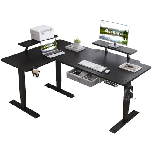 Bluenara – Höhenverstellbarer Schreibtisch Elektrisch mit LED-Anzeige & Monitorständer, 160 cm L-Form Stehpult – Höhenverstellbarer Tisch fürs Homeoffice, Schwarz Bluenara – Höhenverstellbarer Schreibtisch Elektrisch mit LED-Anzeige & Monitorständer, 160 cm L-Form Stehpult – Höhenverstellbarer Tisch fürs Homeoffice, Schwarz von Bluenara