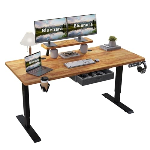 Bluenara – Höhenverstellbarer Schreibtisch Elektrisch mit LED-Anzeige & Monitorständer, 160x76 cm Stehpult – Höhenverstellbarer Tisch fürs Homeoffice, Antik Holzoptik von Bluenara