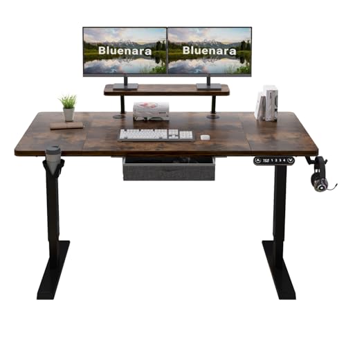 Bluenara – Höhenverstellbarer Schreibtisch Elektrisch mit LED-Anzeige & Monitorständer, 160x76 cm Stehpult – Höhenverstellbarer Tisch fürs Homeoffice, Braun Bluenara – Höhenverstellbarer Schreibtisch Elektrisch mit LED-Anzeige & Monitorständer, 160x76 cm Stehpult – Höhenverstellbarer Tisch fürs Homeoffice, Braun von Bluenara