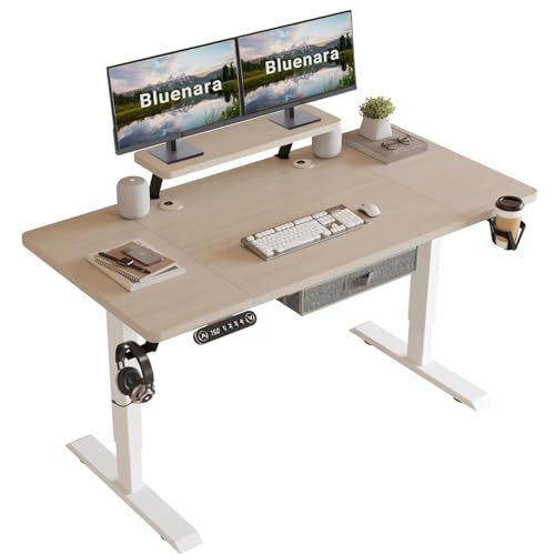 Bluenara – Höhenverstellbarer Schreibtisch Elektrisch mit LED-Anzeige & Monitorständer, 160x76 cm Stehpult – Höhenverstellbarer Tisch fürs Homeoffice, Eiche von Bluenara