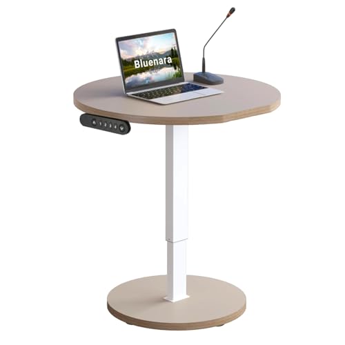 Bluenara – Höhenverstellbarer Schreibtisch elektrisch mit Rollen, Rundform 80 cm Stehpult mit USB-C – Höhenverstellbarer Computertisch fürs Homeoffice, Dunkelbraun von Bluenara