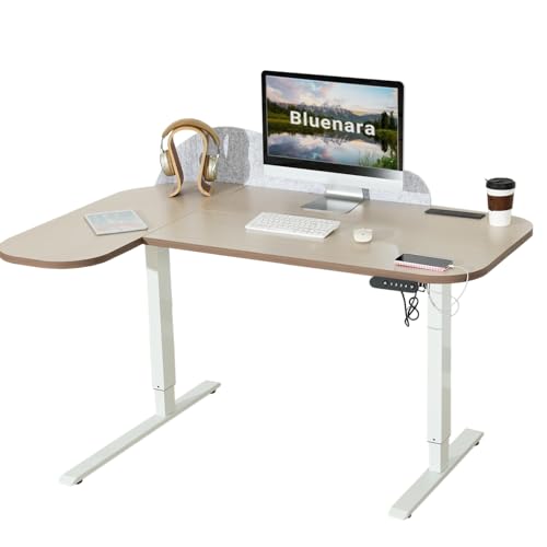 Bluenara – Höhenverstellbarer Schreibtisch elektrisch mit USB-C & Graue Trennwand, 150x68 cm stehpult mit LED-Anzeige– Höhenverstellbarer Tisch fürs Homeoffice, Hellbraun von Bluenara