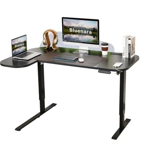 Bluenara – Höhenverstellbarer Schreibtisch elektrisch mit USB-C & Graue Trennwand, 150x68 cm stehpult mit LED-Anzeige– Höhenverstellbarer Tisch fürs Homeoffice, Schwarz von Bluenara