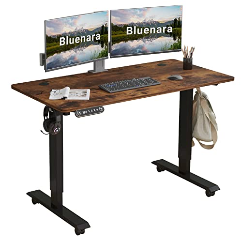 Bluenara Schreibtisch Höhenverstellbar Elektrisch, Stehschreibtisch mit Memory-Steuerung und Anti-Kollisions Technologie, Schwarz Rahmen/Braun Oberfläche (Rustikales Braun, 120X60) von Bluenara