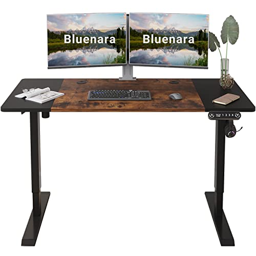 Bluenara Schreibtisch Höhenverstellbarer Elektrisch, 140x60 cm Sitz- & Stehpult-Schreibtisch 2-Fach-Teleskop mit Braune + Schwarze Tischplatte (Gestell Schwarze), 4 voreingestellte Höhen von Bluenara