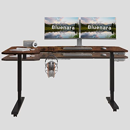 Bluenara Schreibtisch Höhenverstellbar Elektrisch, 150CM L Form Sitz- & Stehpult Schreibtisch mit 4 Memory-Steuerung Braune Spleißplatte höhenverstellbarer Schreibtisch Gestell von Bluenara