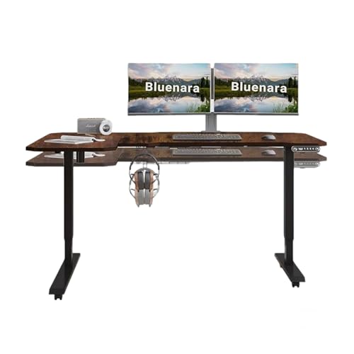 Bluenara Elektrisch Höhenverstellbar Schreibtisch 150x78cm Stehschreibtisch L-Form mit Memory-Steuerung mit 4-Gedächtnis-Smart-Pult für Home-Office-Arbeitsplatz, Braun Tischplatte/Schwarzer Rahmen von Bluenara