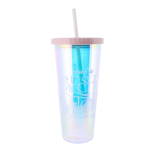 Blueprint Collections Wicked holografischer Becher mit Strohhalm und Deckel, 650 ml Fassungsvermögen, offizieller Wicked Merchandise-Artikel, Wicked Film und Musik, Glinda & Elphaba Geschenke von Blueprint Collections