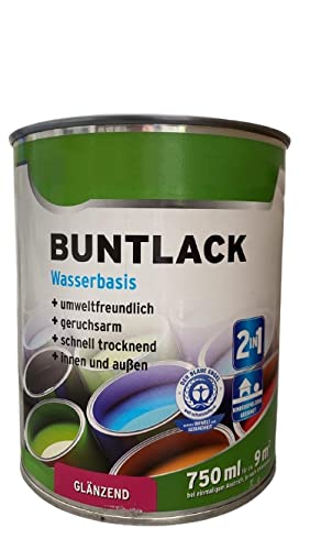 2 x 750 ml Wilckens Buntlack Wasserbasis 2in1 Glänzend 1,5 L Farbwahl, Farbe:RAL 3000 Feuerrot von Blueshop