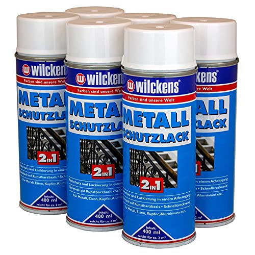 5x400 ml Wilckens Metall Schutzlack 2in1 Spray 2 L Farbwahl, Farbe:RAL 9010 Weiss von Blueshop