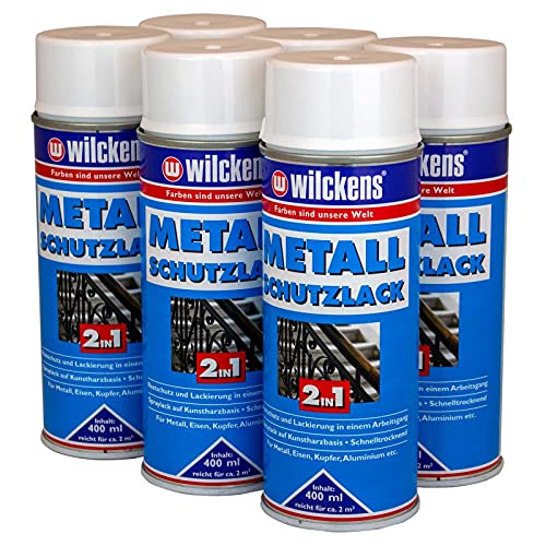 5x400 ml Wilckens Metall Schutzlack 2in1 Spray 2 L Farbwahl, Farbe:Ral 9006 Silber von Blueshop