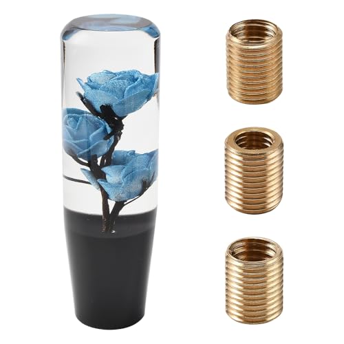Blueshyhall Auto Schaltknauf Blumen mit Rose Muster, Kreativer Universal Schalthebel Griff Auto Schaltknüppel Shifter Knob aus Acryl Auto Tuning Schaltknauf Deko Lustig mit 8/10 mm Adaptern (Blau) von Blueshyhall