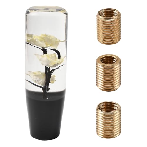 Blueshyhall Auto Schaltknauf Blumen mit Rose Muster, Kreativer Universal Schalthebel Griff Auto Schaltknüppel Shifter Knob aus Acryl Auto Tuning Schaltknauf Deko Lustig mit 8/10 mm Adaptern (Weiß) von Blueshyhall