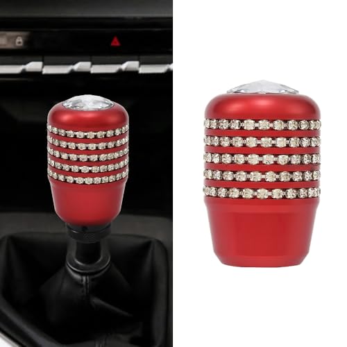 Blueshyhall Auto Schaltknauf Glitzer, Universal Schaltknauf mit Diamant Strass für Automatik Manueller Wagen, Bling Auto Schaltknauf Tuning aus Aluminium mit 8mm/10mm/12mm Gummi Adapter (Rot) von Blueshyhall