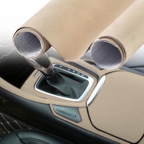 Blueshyhall Autofolie, Mikrofaserstoff Wildlederoptik Autofolie, Microfaser Stoff Folie Selbstklebende mit Luftkanälen, Auto Autofolie Innenraum Stoff Wildleder Velours Folie (Beige, 20 x 152 cm) von Blueshyhall